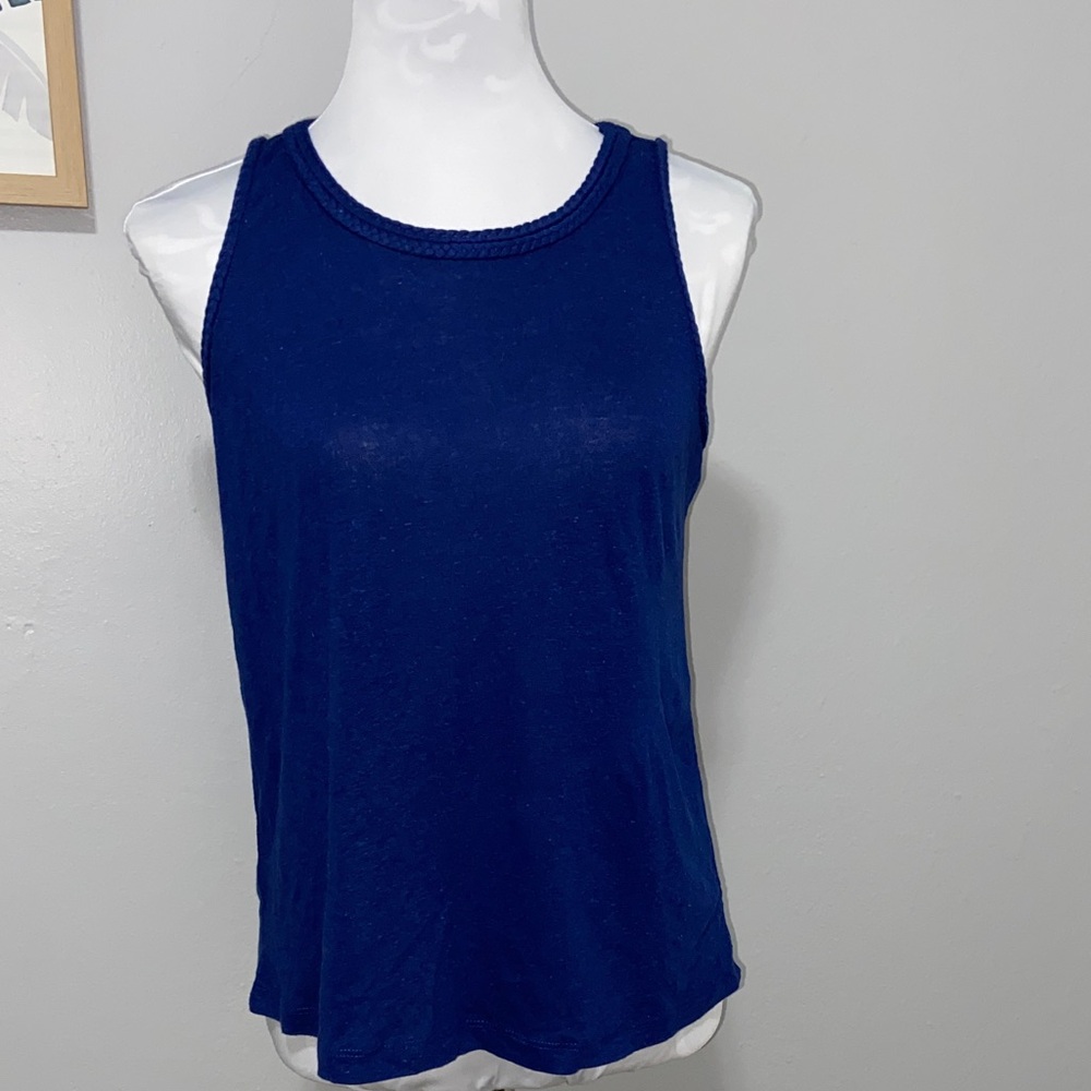 LOFT braided neck linen blend tank NWT